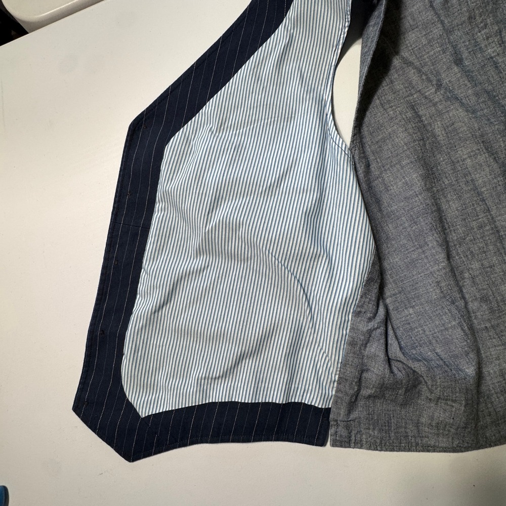 Lands End Canvas Vest Mens XL Blue Excellent Pinstripe Cotton Workwear Vest - Picture 9 of 14
